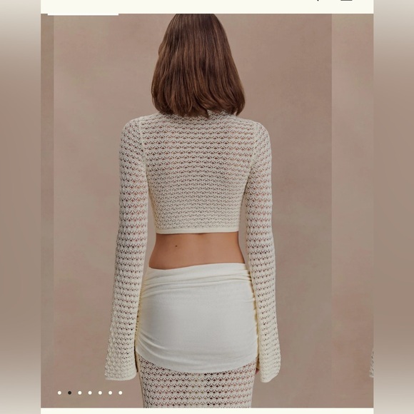 Meshki Mania Crochet SET Long Sleeve Cropped Top and skirt- Ivory size small - Picture 3 of 5